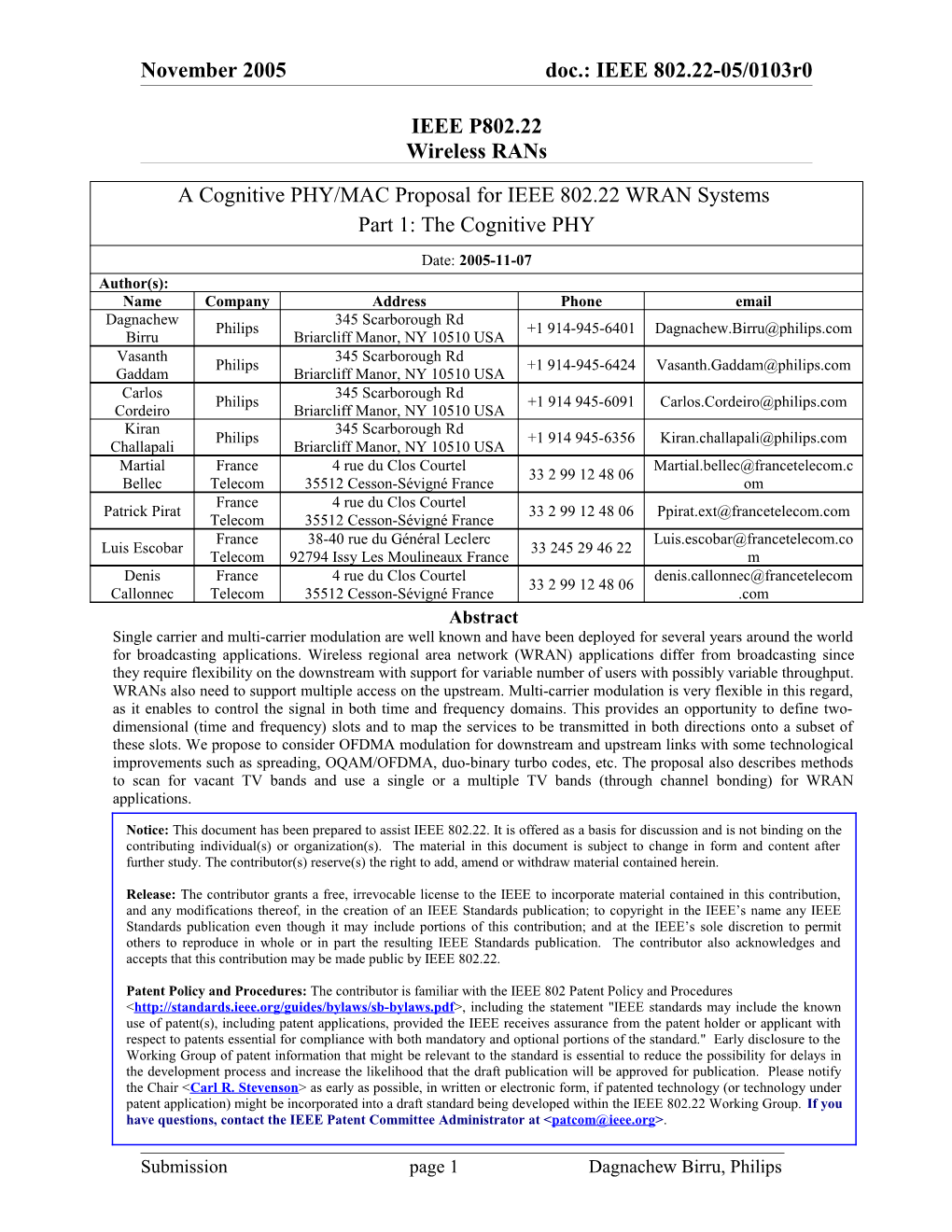 IEEE P802.22 Wireless Rans