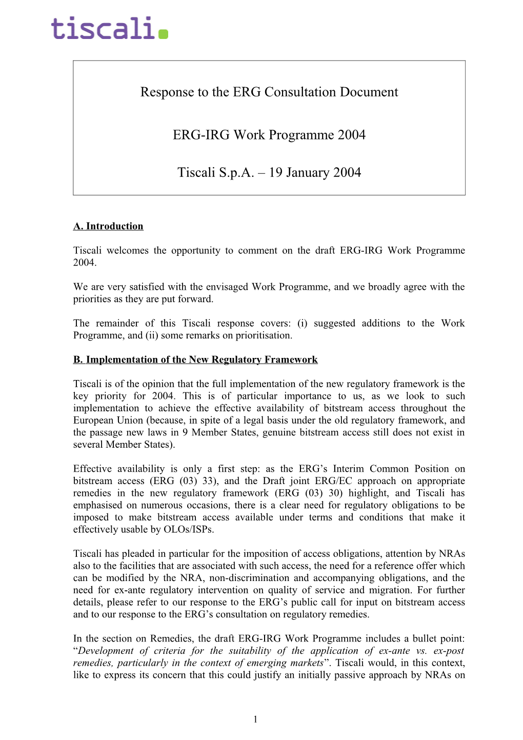 Response ERG/EC Remedies Paper
