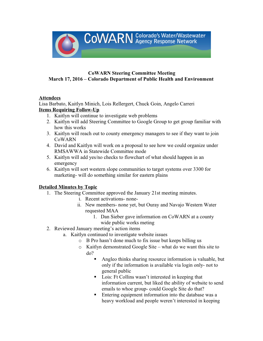 Cowarn Steering Committee Conference Call