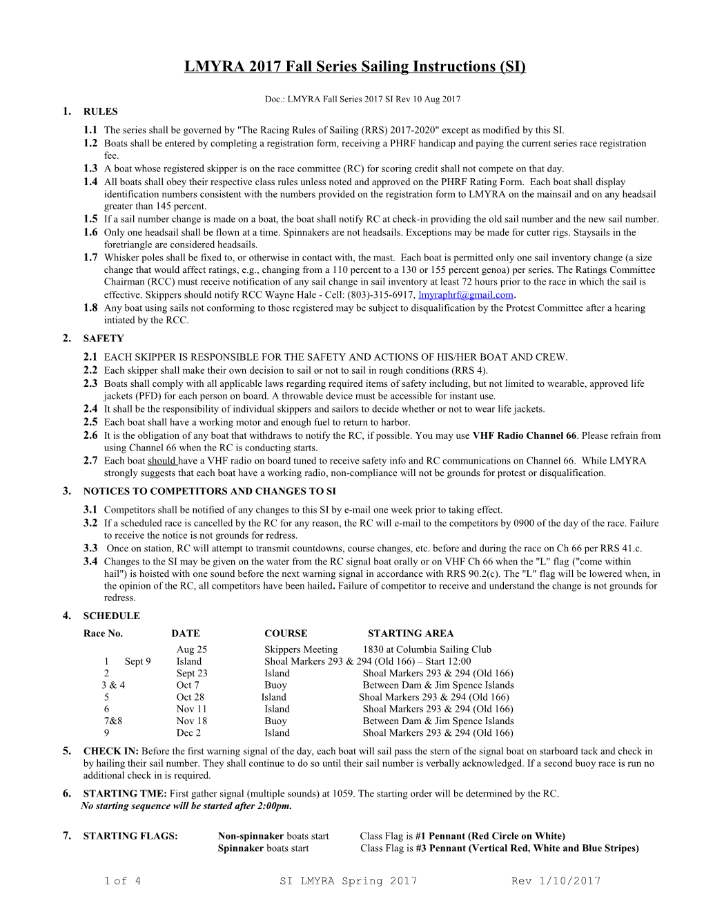 Sailing Instructions for 1999 Spring Series