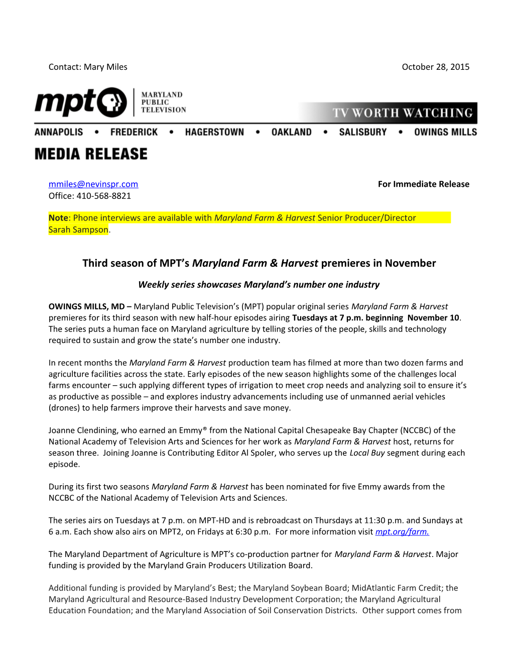 Third Season of MPT S Maryland Farm & Harvestpremieres in November