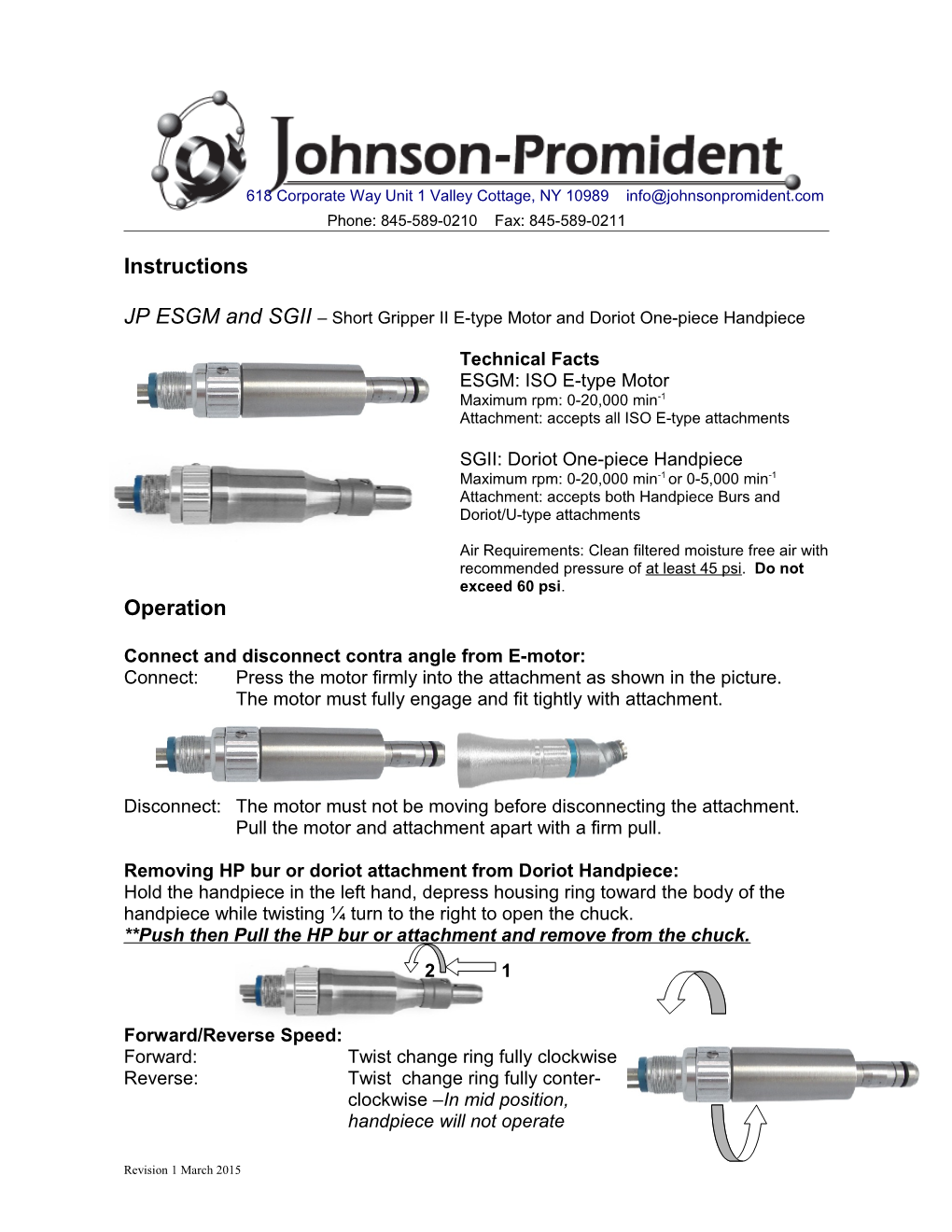 JP ESGM and SGII Short Gripper II E-Type Motor and Doriot One-Piece Handpiece