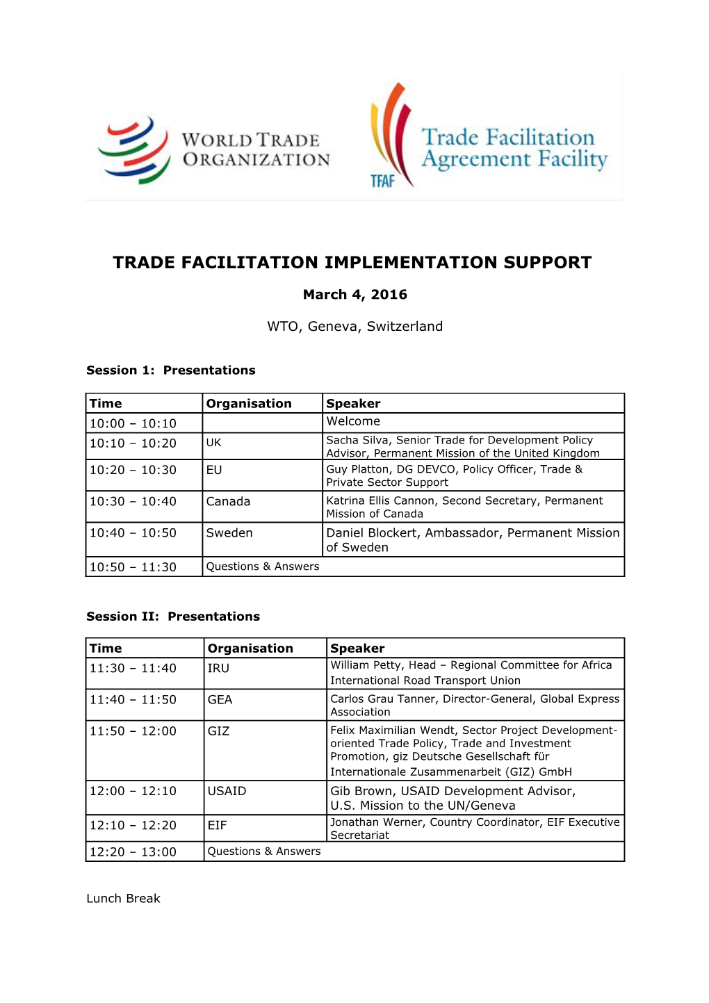 Trade Facilitation Implementation Support