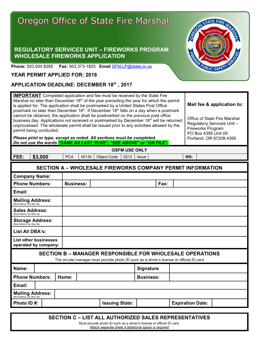 1994 Wholesale Pyrotechnics Permit Application	831-124 $