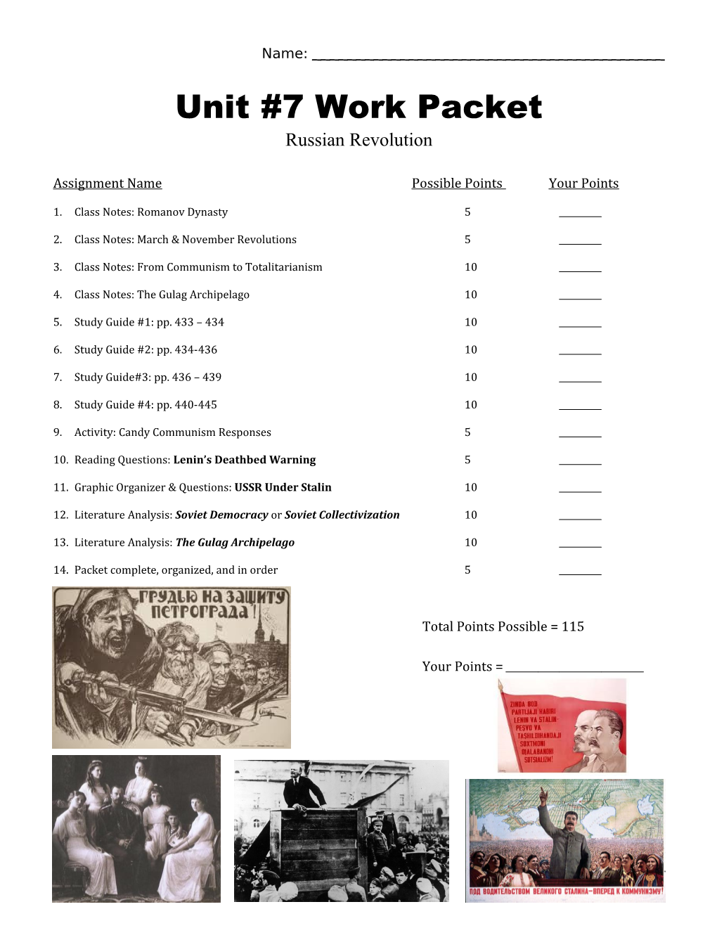 Unit #7 Work Packet