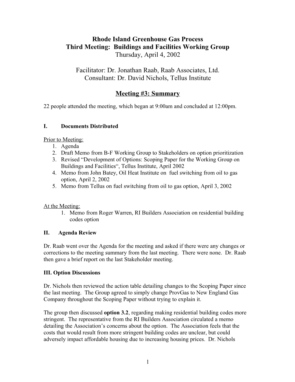 Third Meeting: Buildings and Facilities Working Group