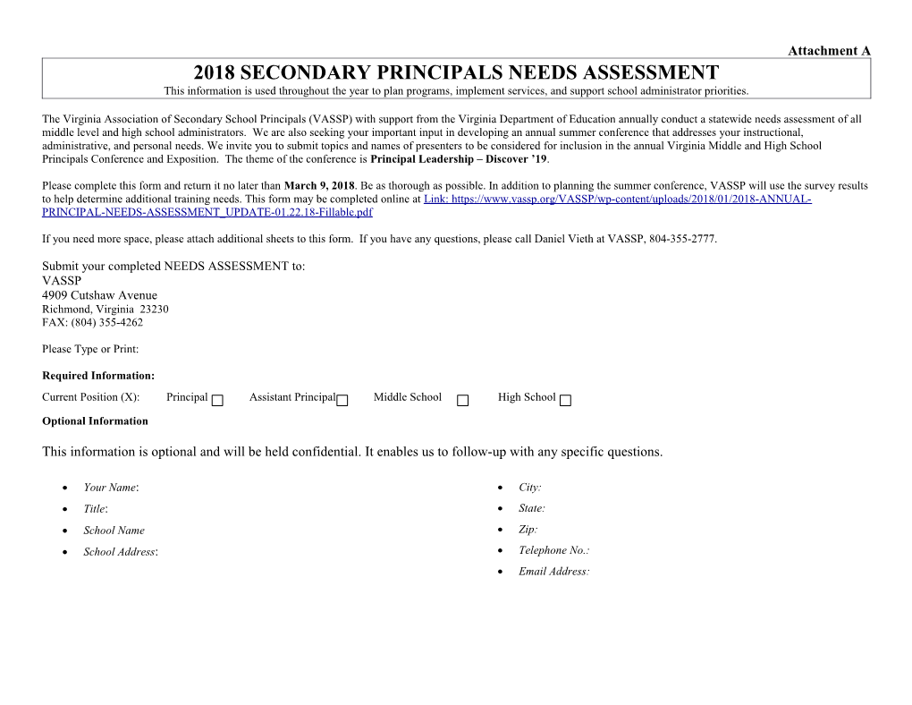 Principals Needs Assessment