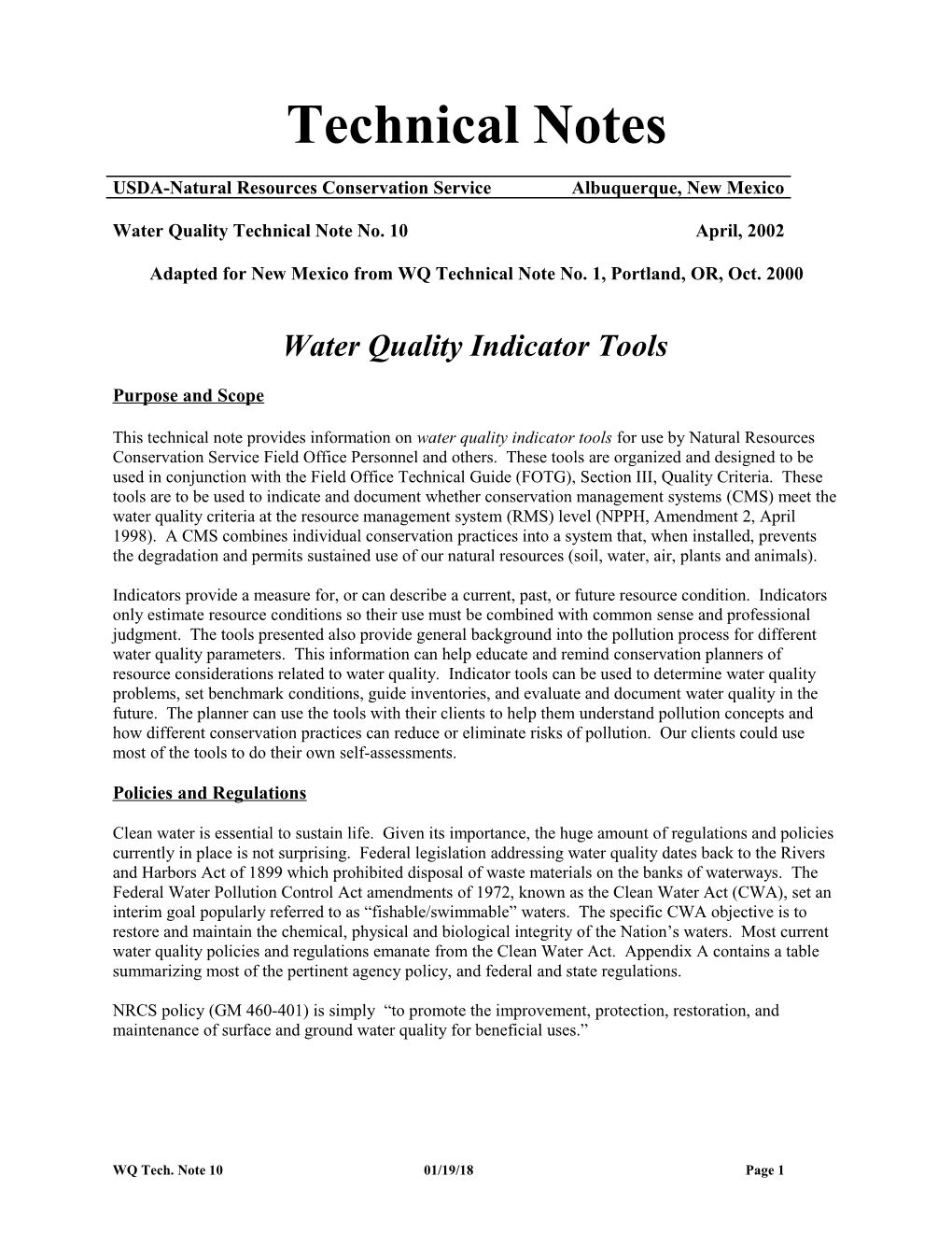 Water Quality Technical Note No