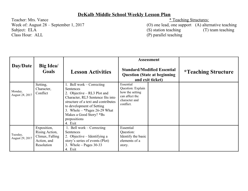 Dekalb Middle School Weekly Lesson Plan s11