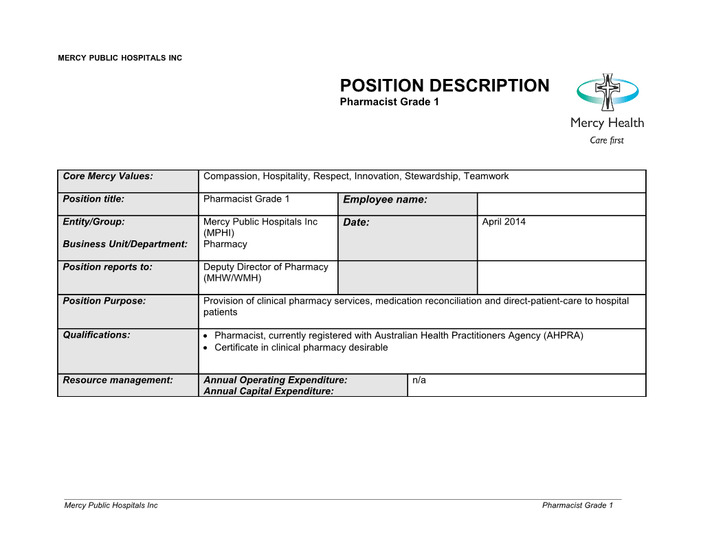 Position Description - Staff Template s1