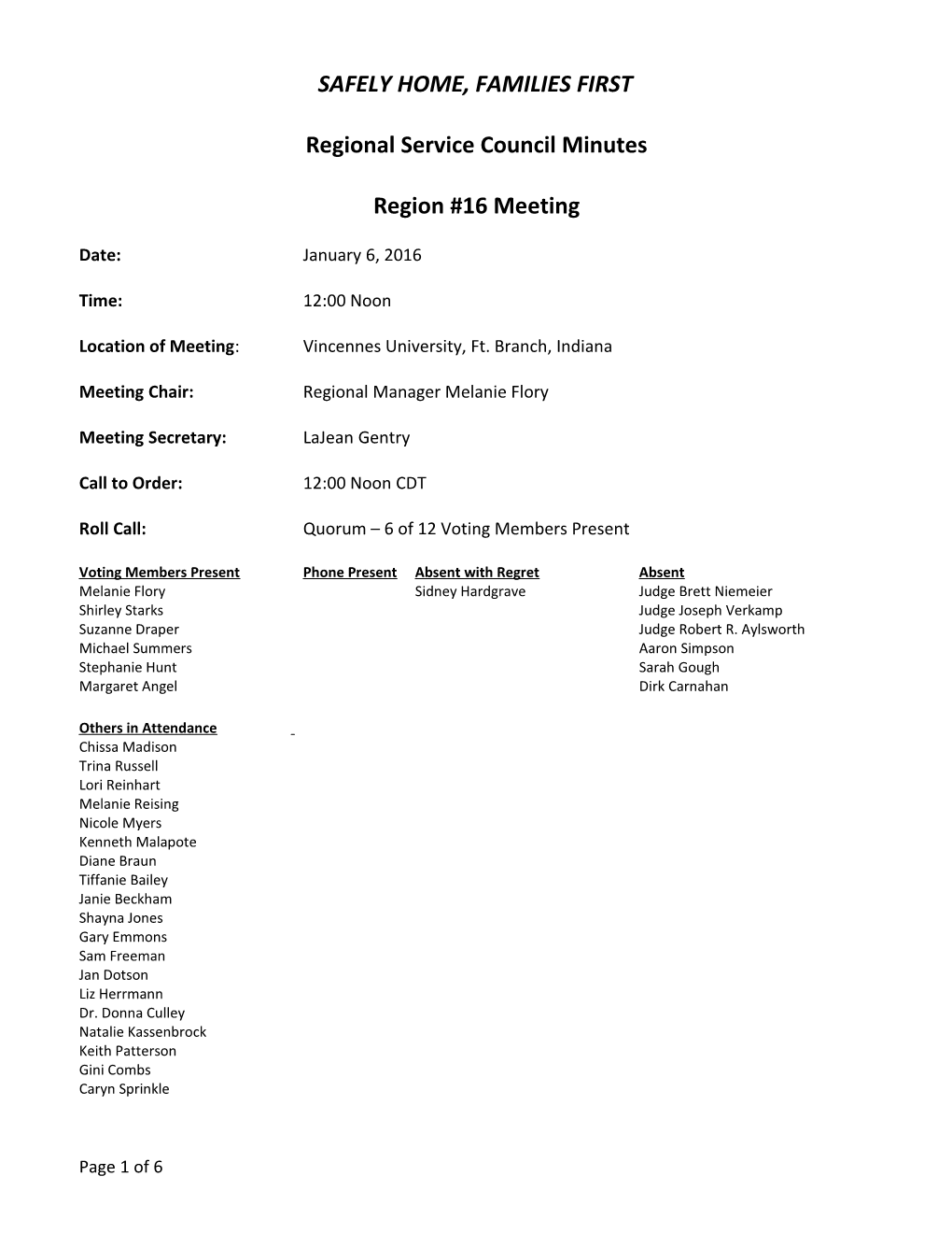 Regional Service Council Minutes