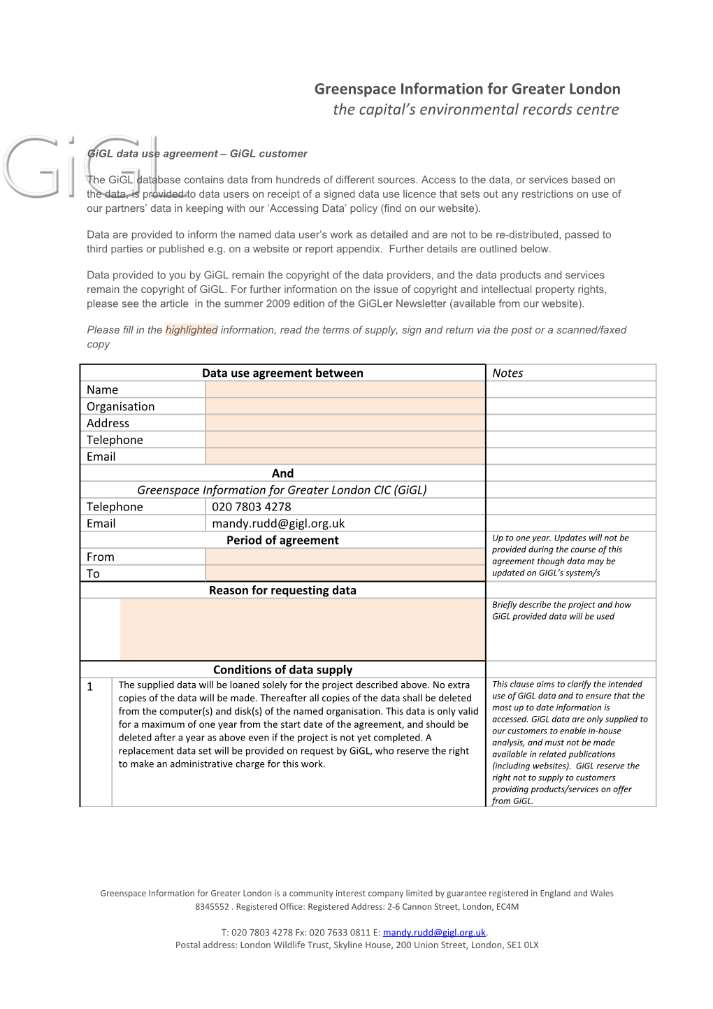 Gigl Data Use Agreement Gigl Customer