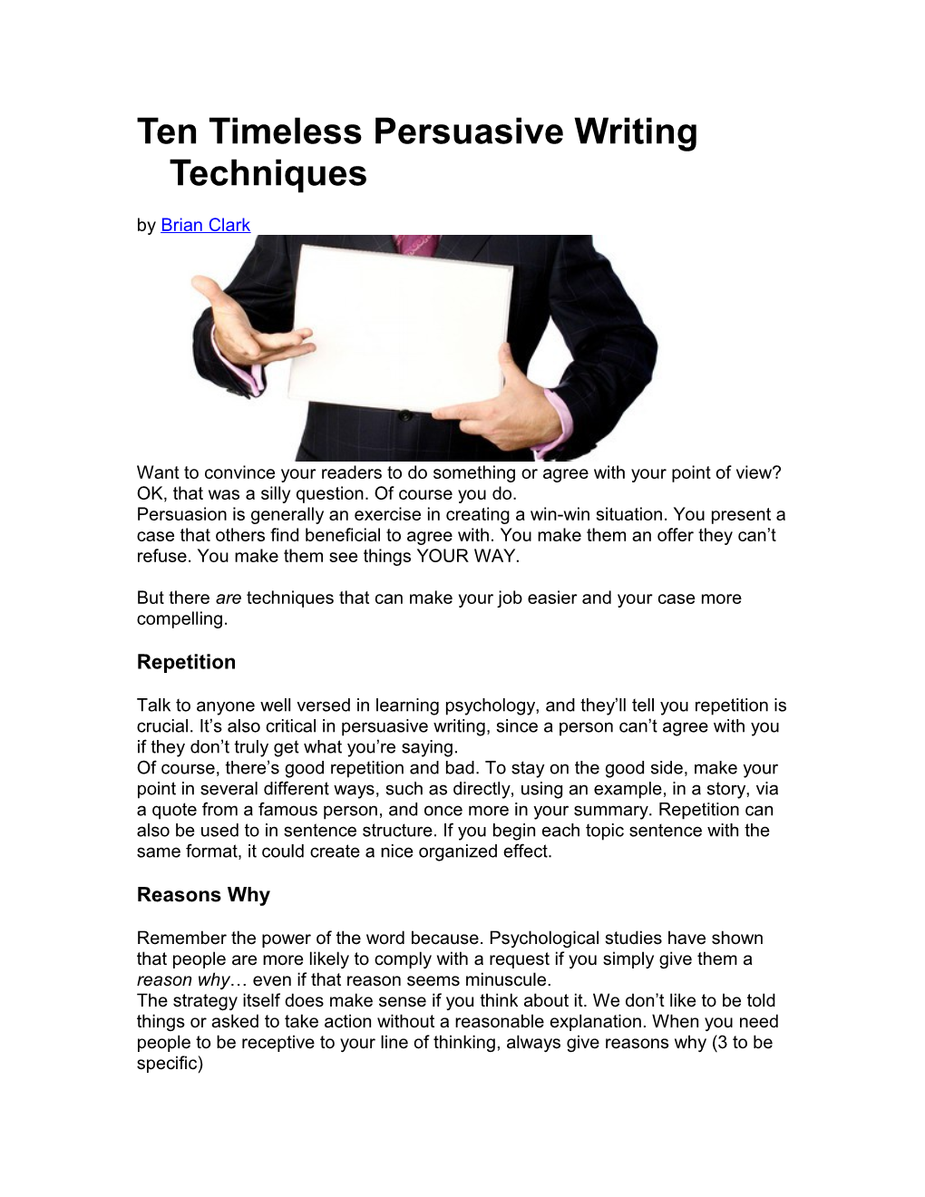 Ten Timeless Persuasive Writing Techniques