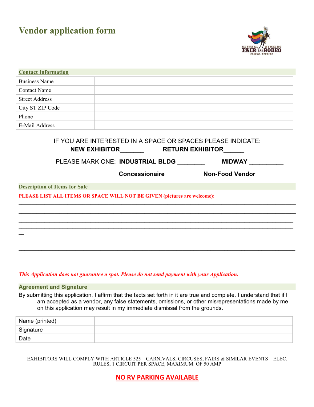 Vendor Application Form