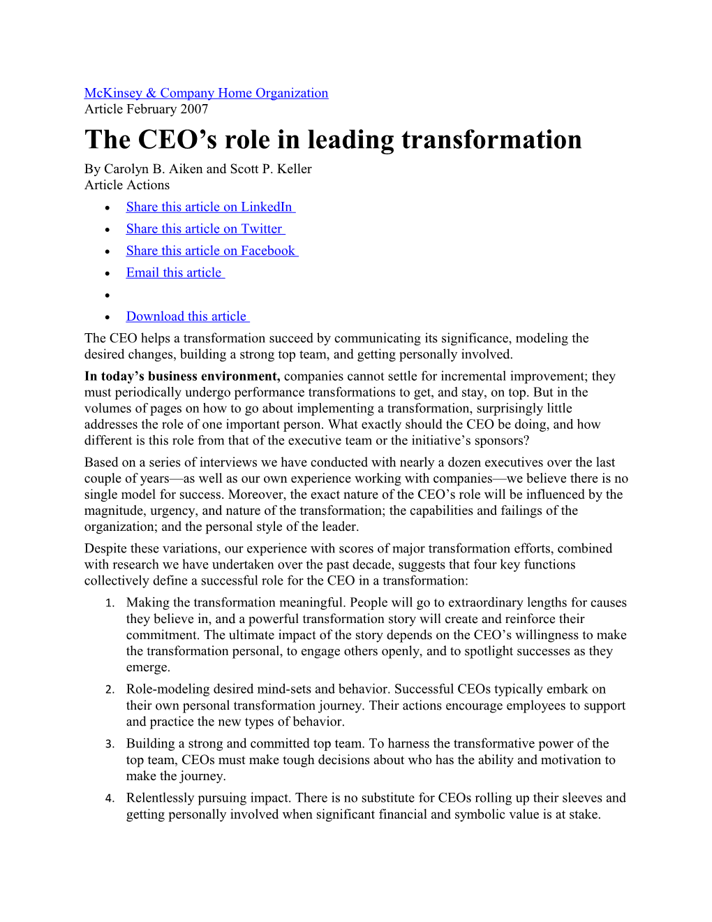 The CEO S Role in Leading Transformation