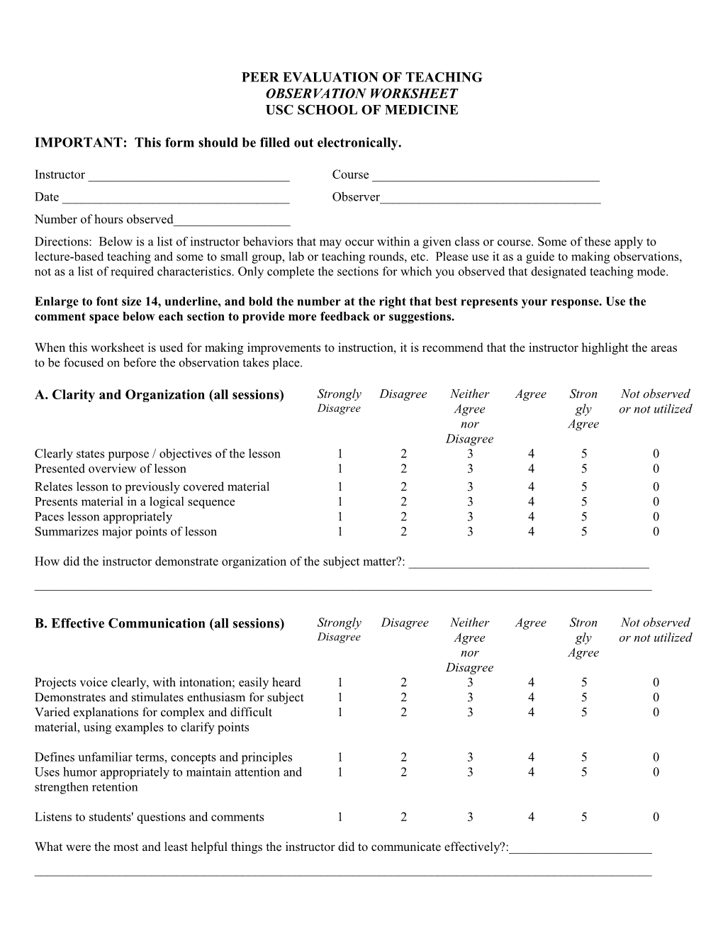 Peer Evaluation of Teaching