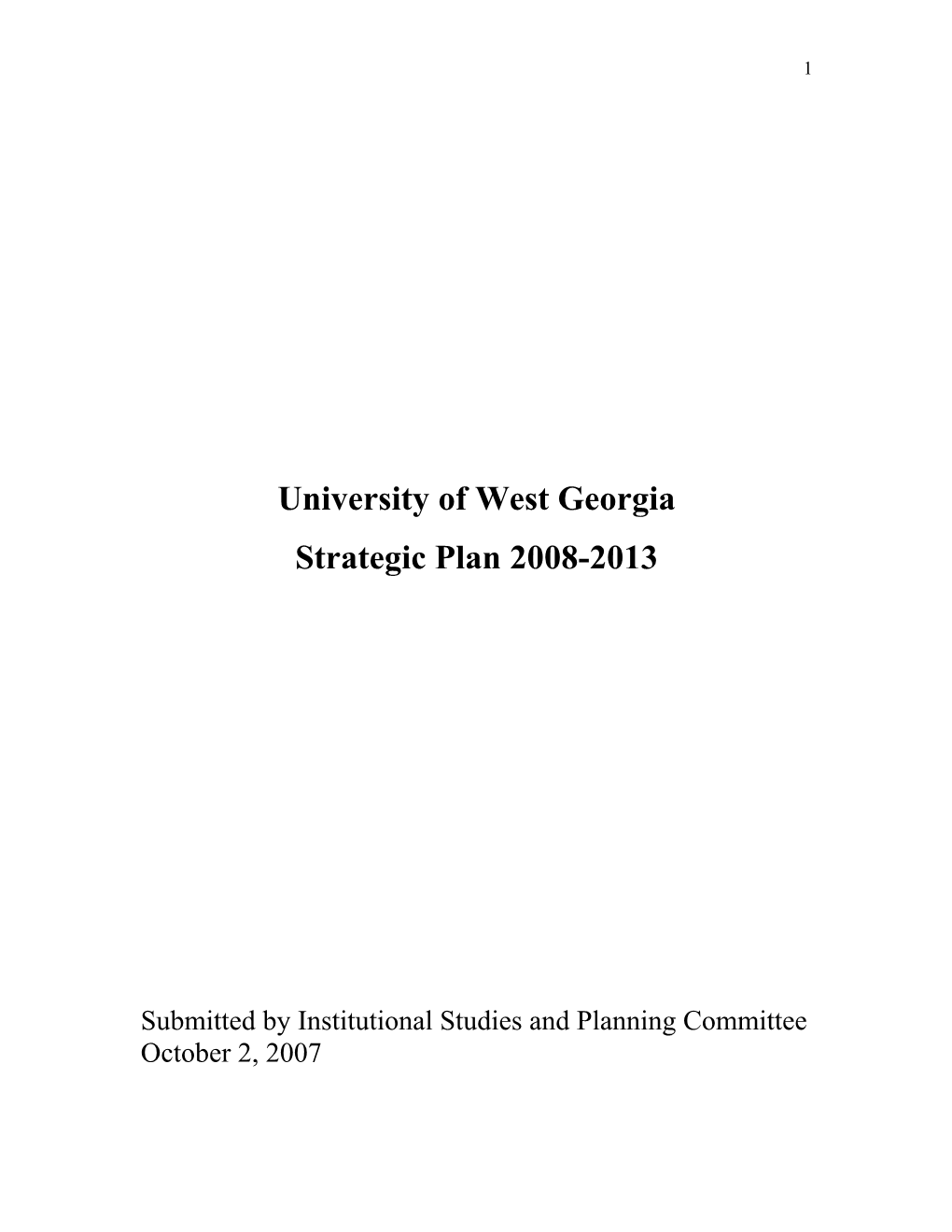 UWG Strategic Plan for 2008-2013