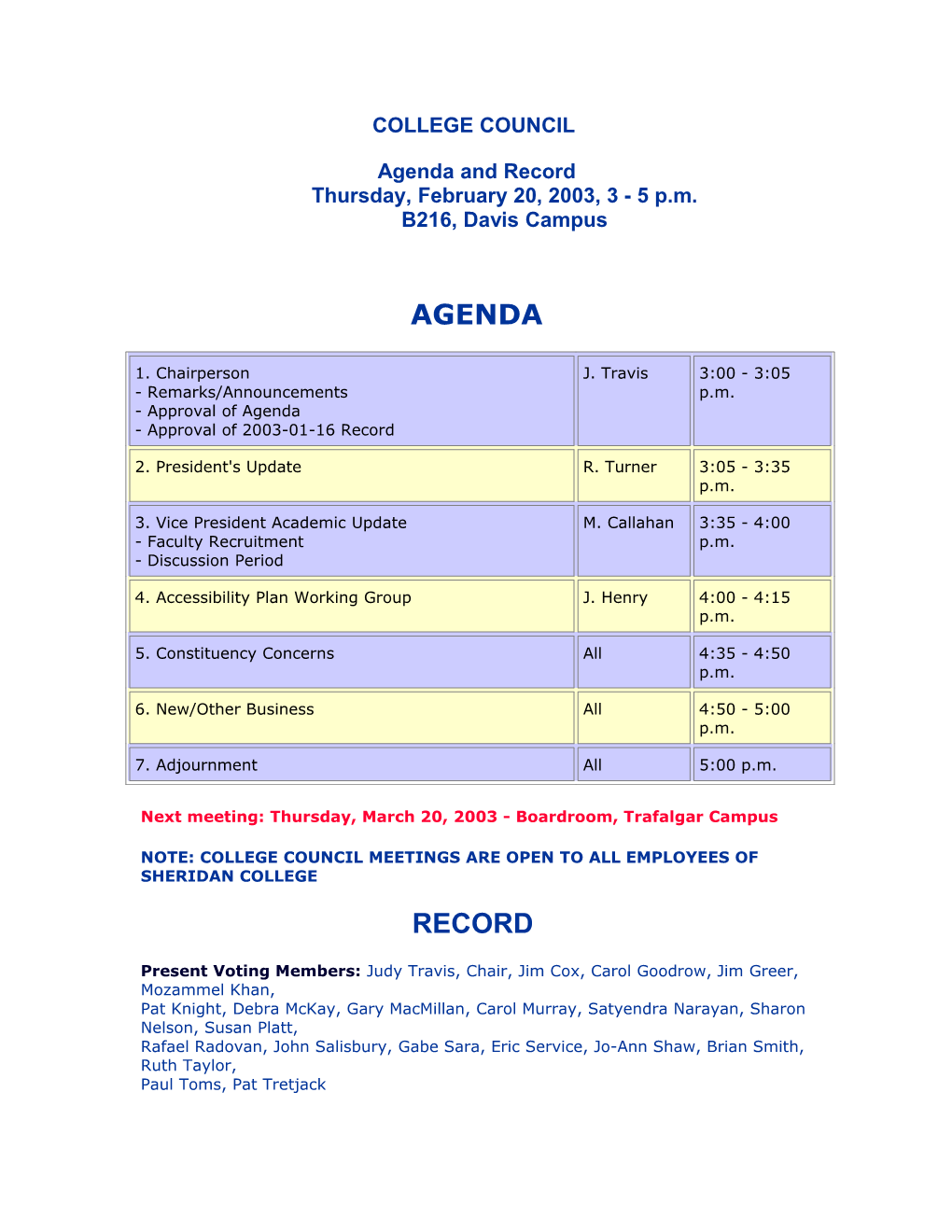 College Council Agenda and Minutes