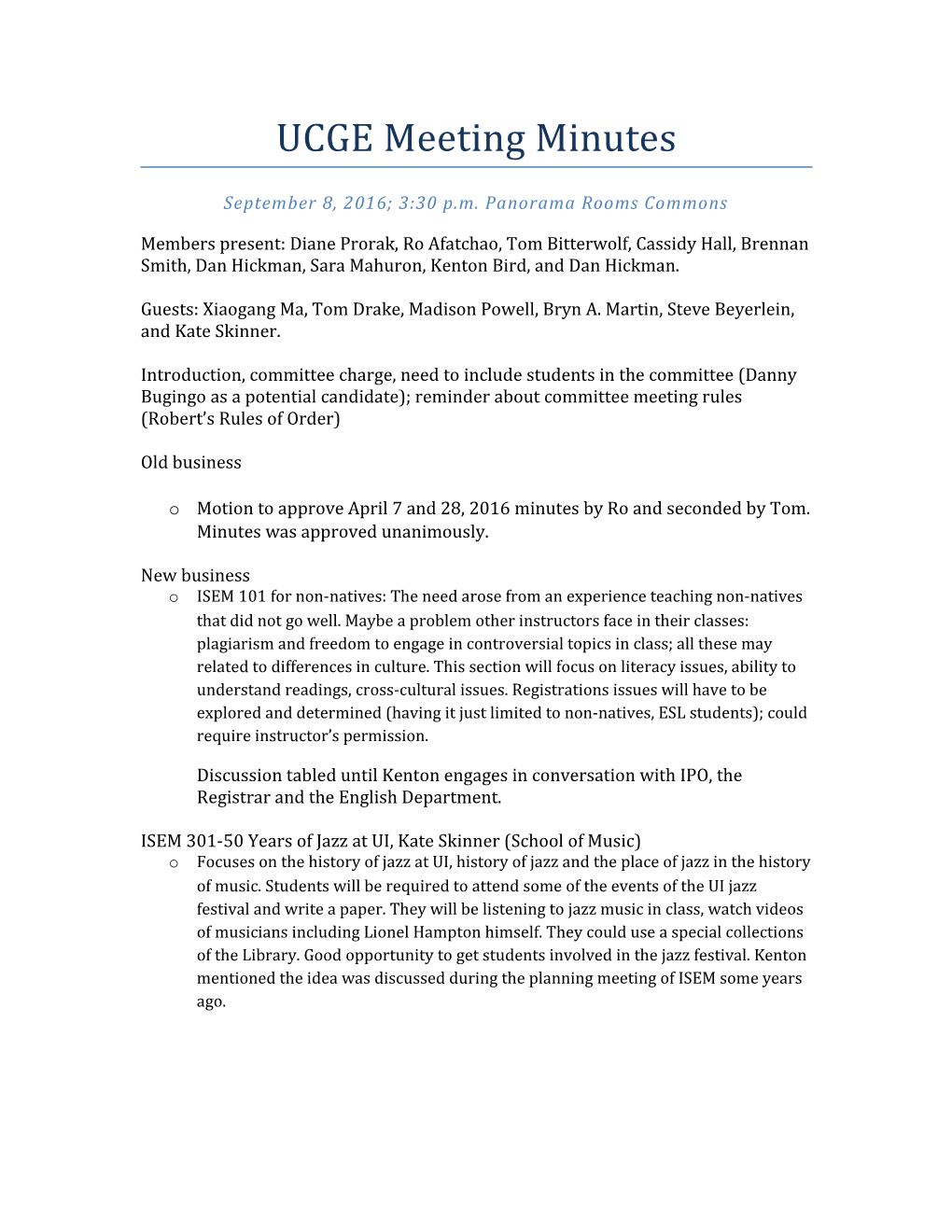 UCGE Meeting Minutes