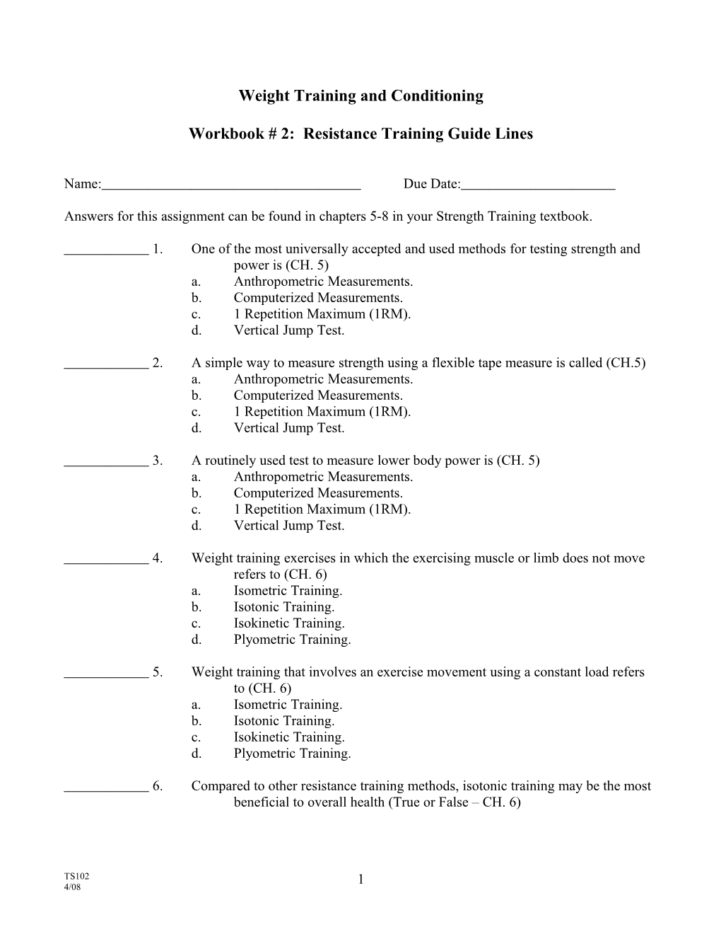 Weight Training and Conditioning