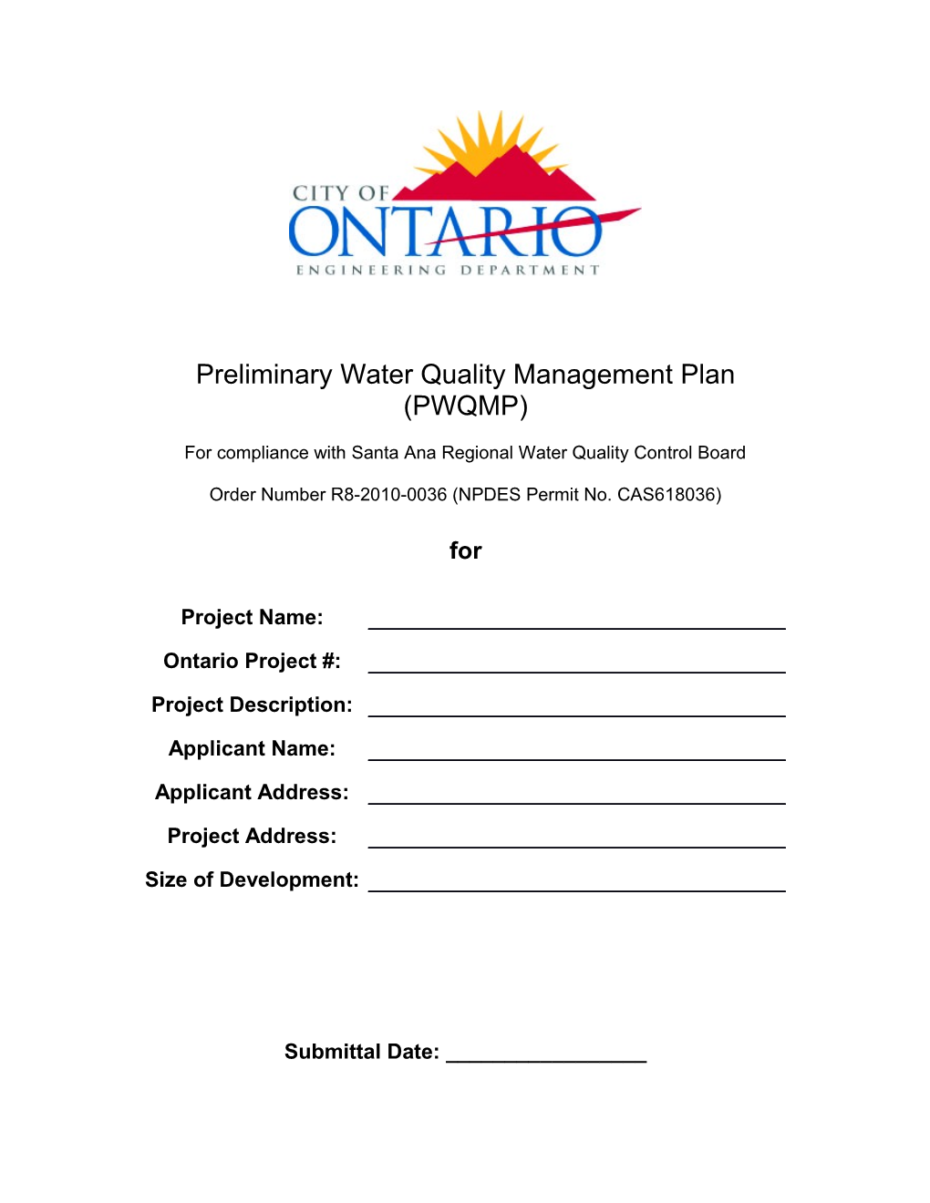 Preliminary Water Quality Management Plan