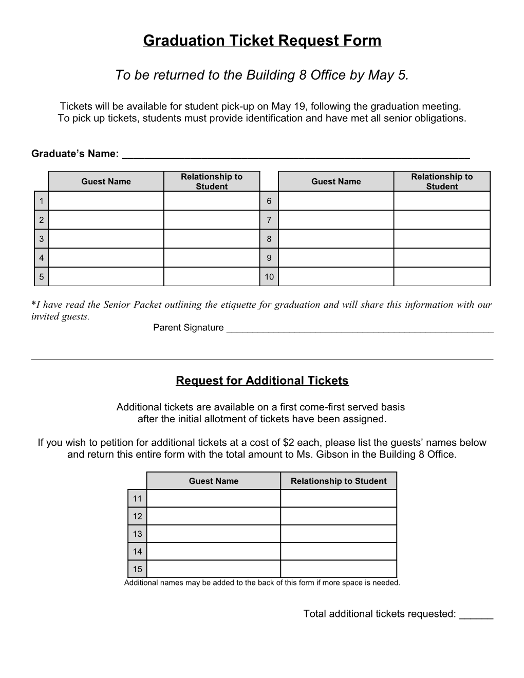 Graduation Ticket Request Form