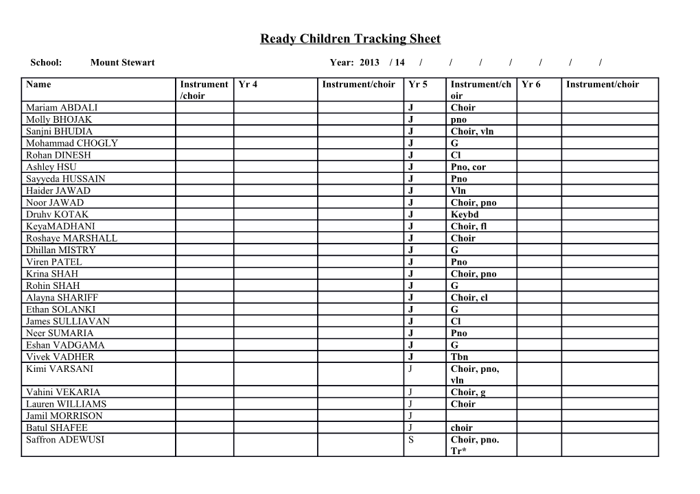 Ready Children Tracking Sheet