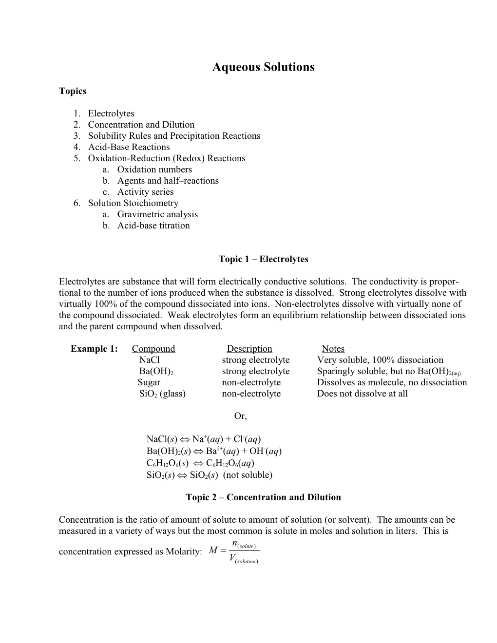 Physical Properties of Solutions