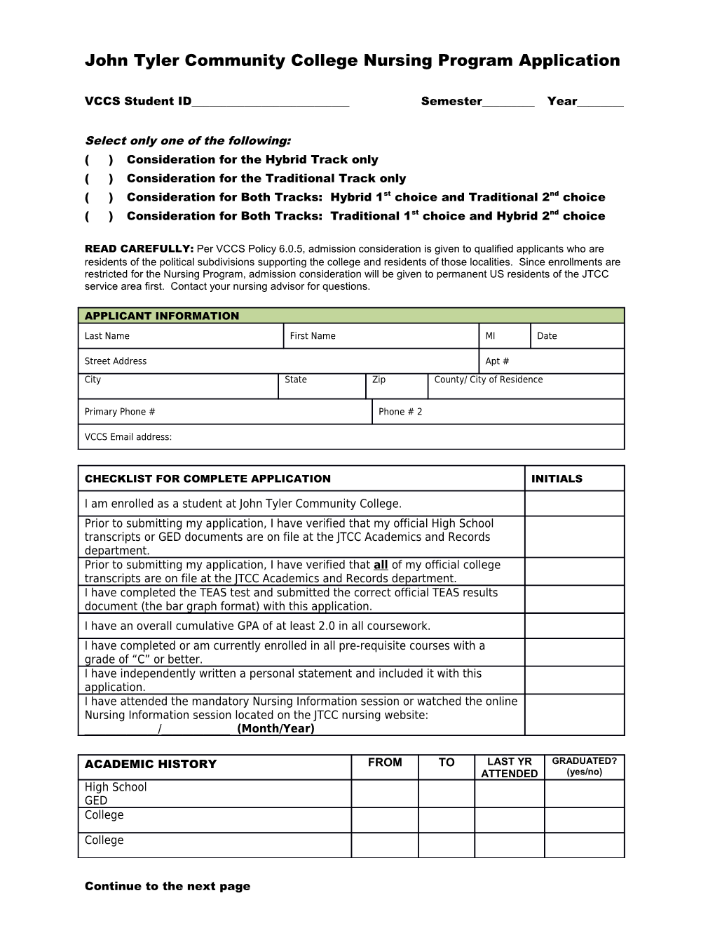 John Tyler Community College Nursing Program Application