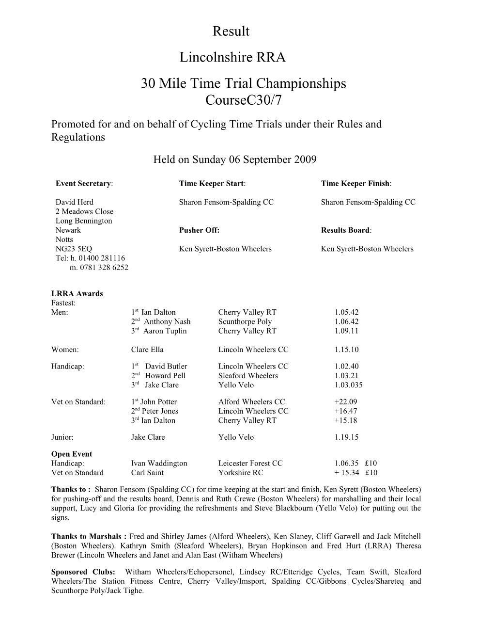 30 Mile Time Trial Championships