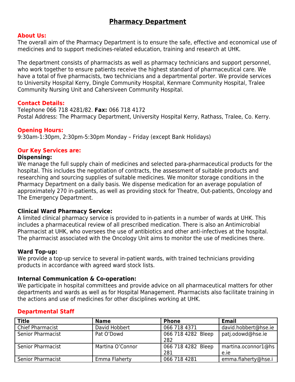 Departmental Template for Web Content