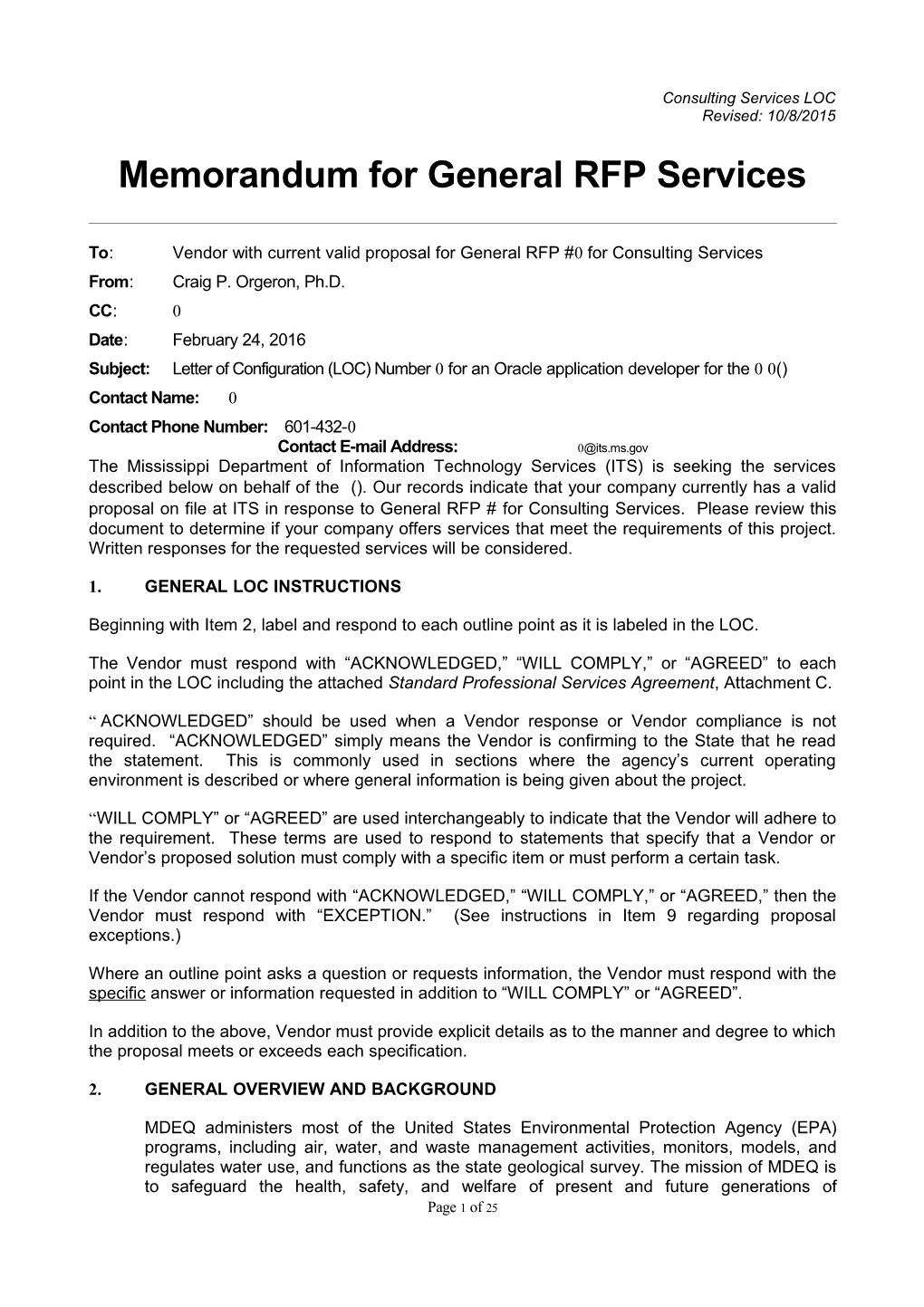 Memorandum for General RFP Configuration s3