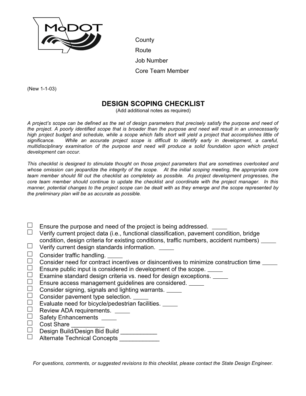 Design Scoping Checklist