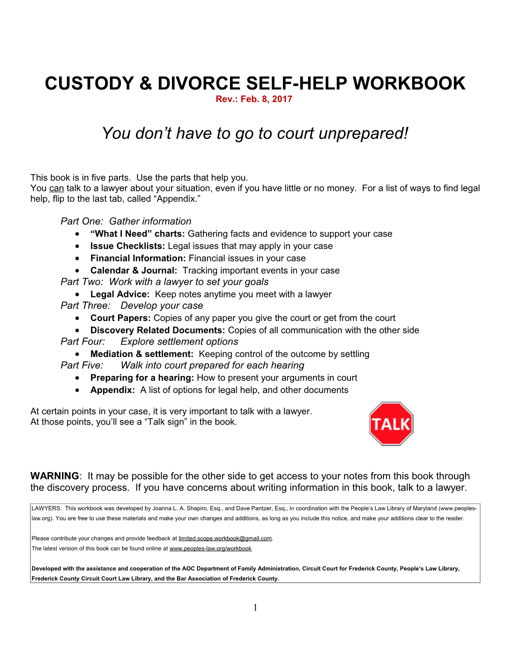 Custody & Divorce Self-Help Workbook
