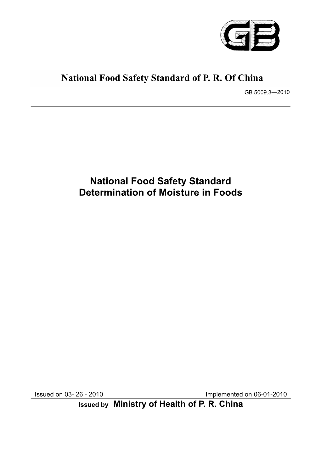 Determination of Moisture in Foods