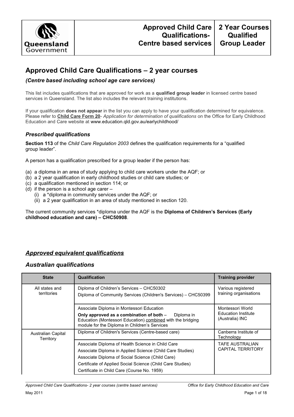 Approved Child Care Qualifications 2 Year Courses