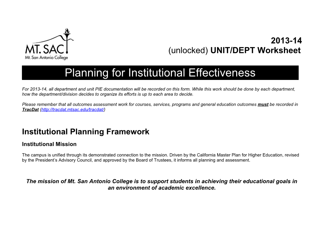 Planning for Institutional Effectiveness (Pie) s2