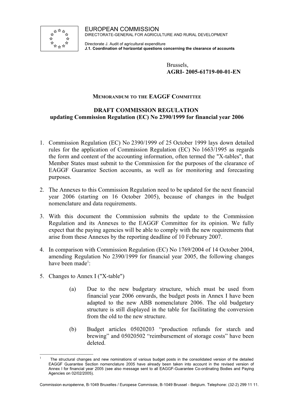 Memorandum to the EAGGF Committee DRAFT COMMISSION REGULATION Updating Commission Regulation