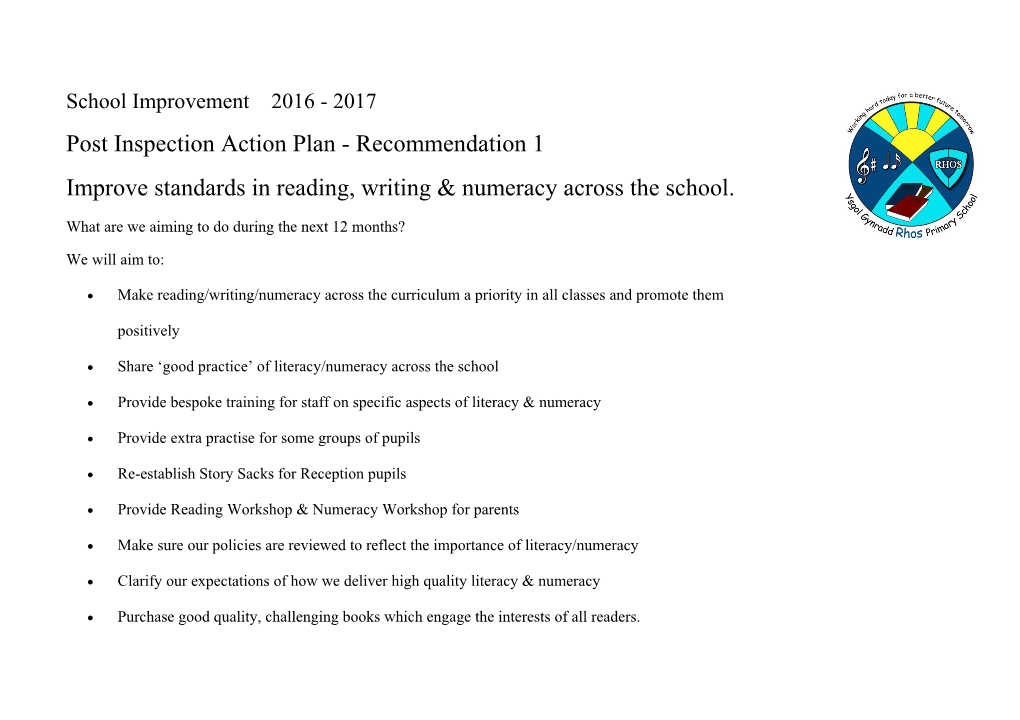 Post Inspection Action Plan - Recommendation 1