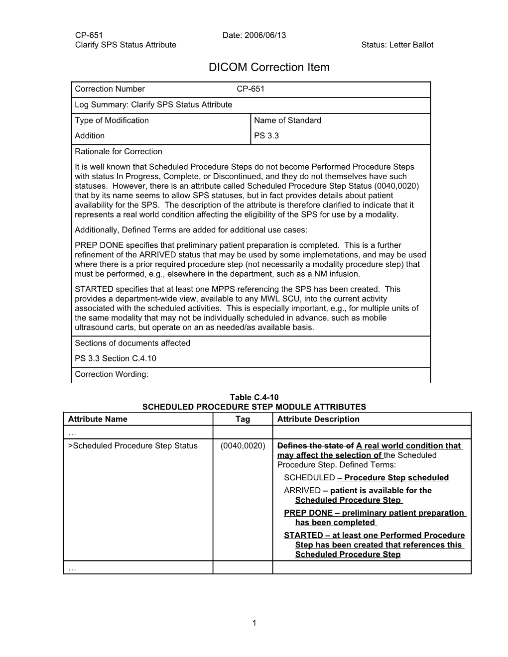 Clarify SPS Status Attribute