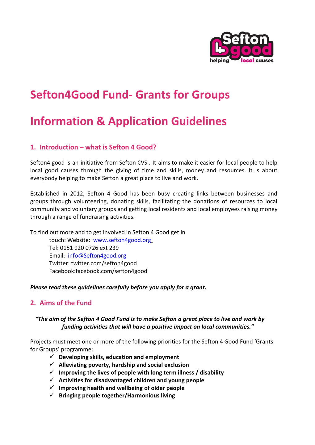Sefton4good Fund- Grants for Groups