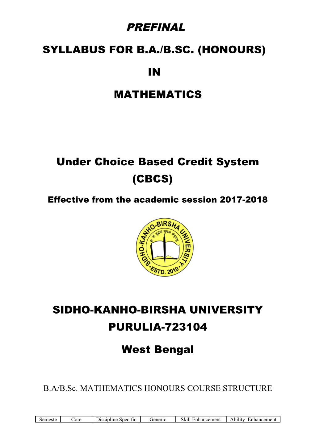 Under Choice Based Credit System (CBCS)