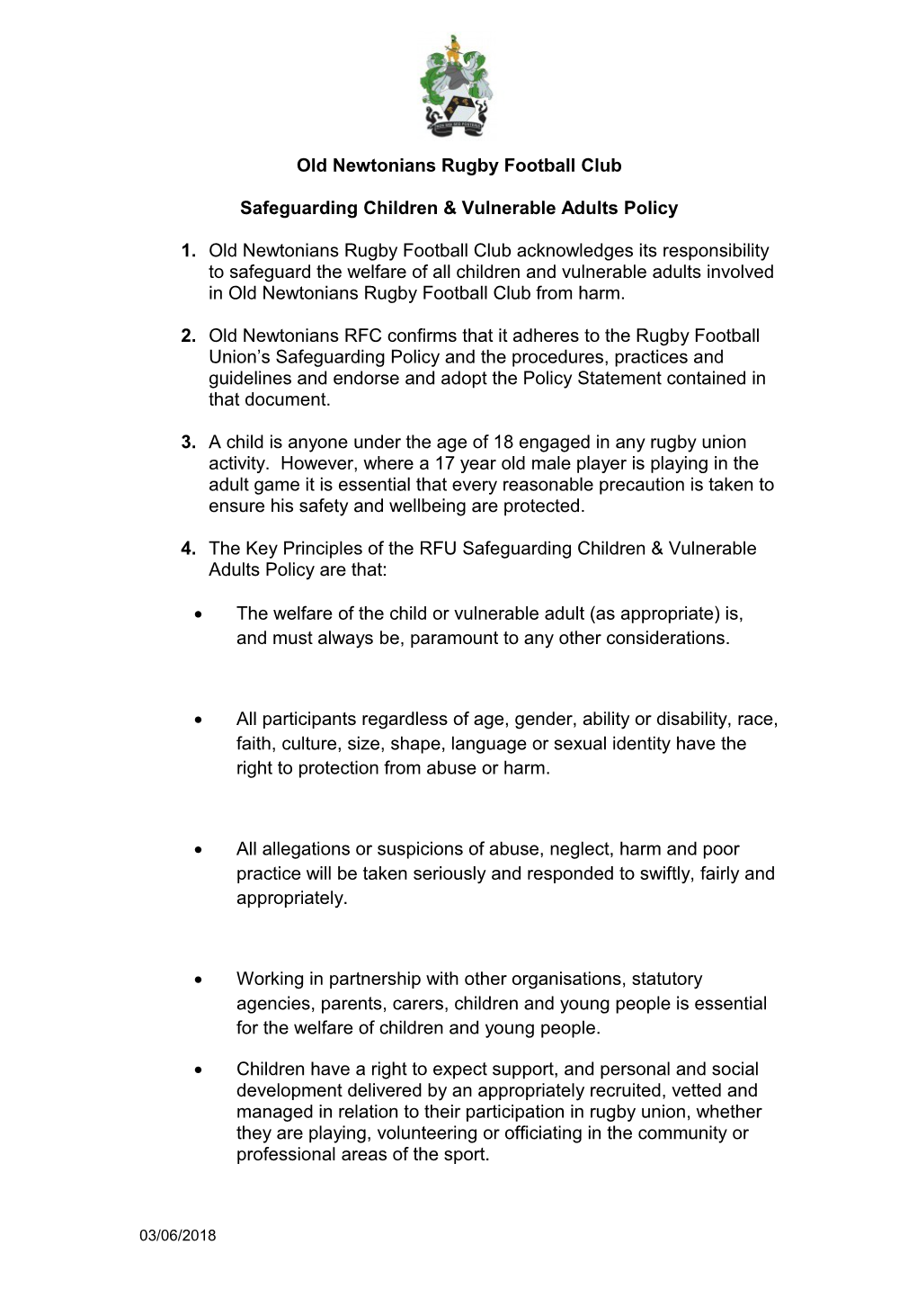 Club Safeguarding Policy Template