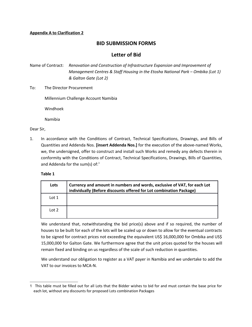 Appendix a to Clarification 2