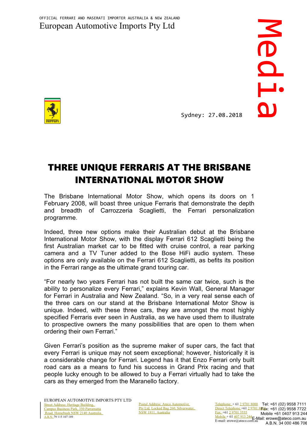 Three Unique Ferraris at the Brisbane International Motor Show