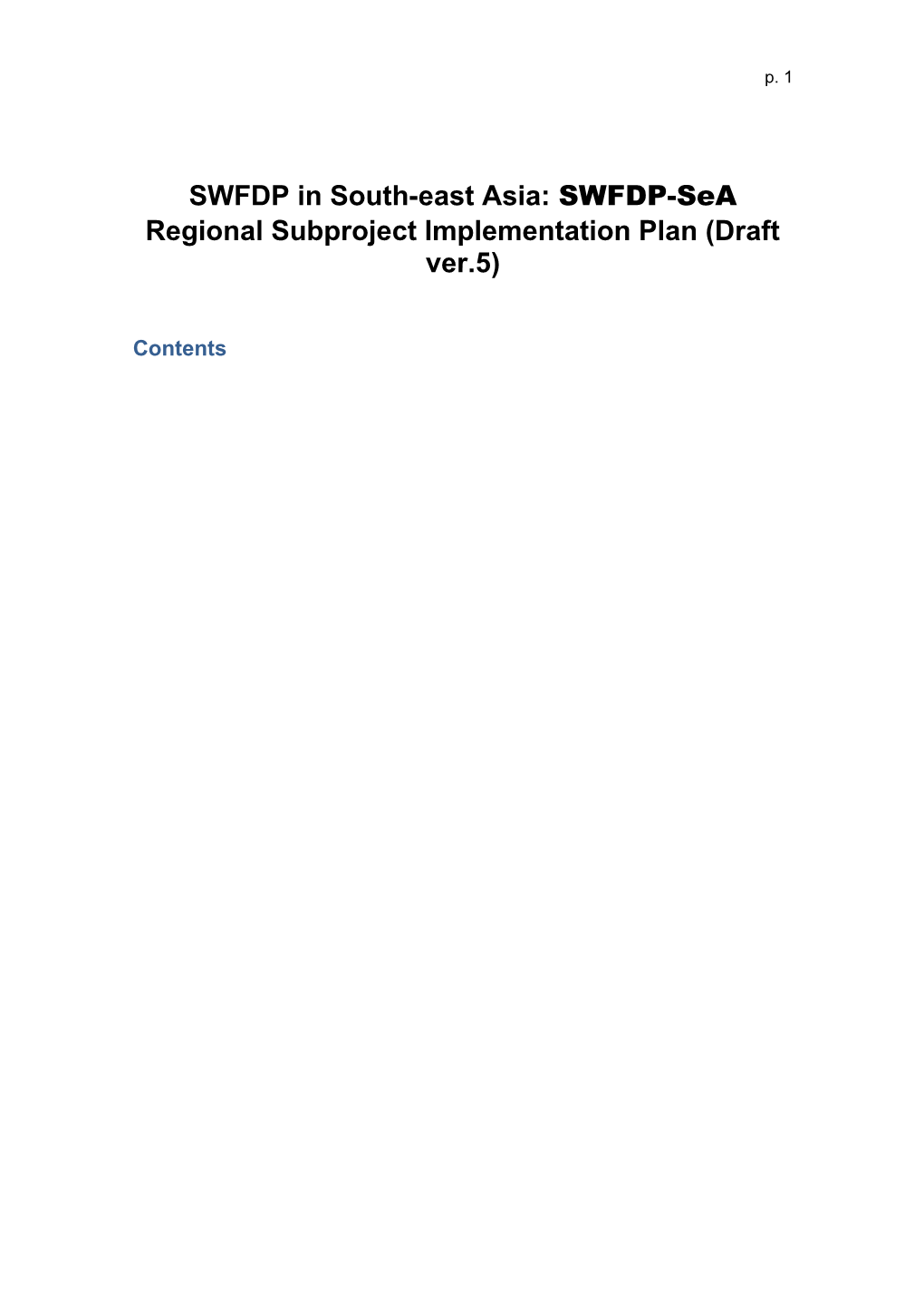 Regional Subproject Implementation Plan (Draft Ver.5)