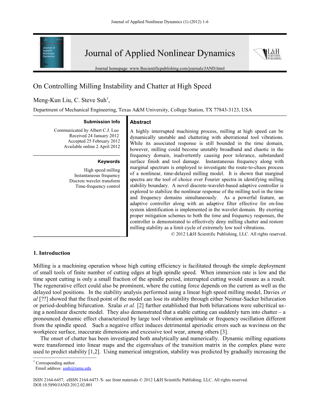 M.-K. Liu, C.S. Suh/Journal of Applied Nonlinear Dynamics 1(1) (2012) 1-6