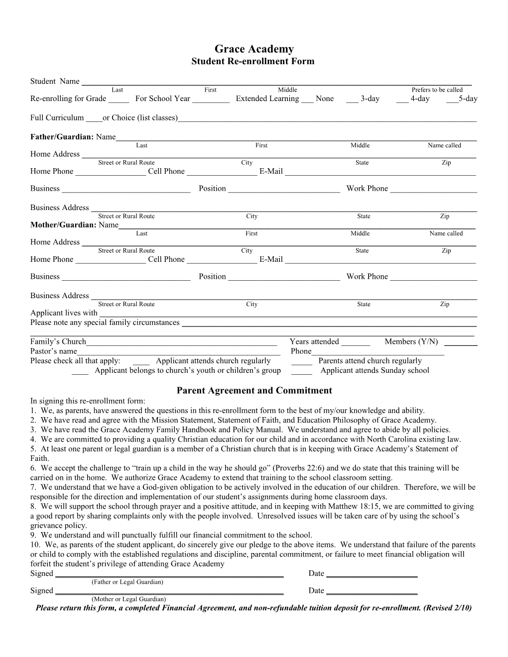 Student Re-Enrollment Form