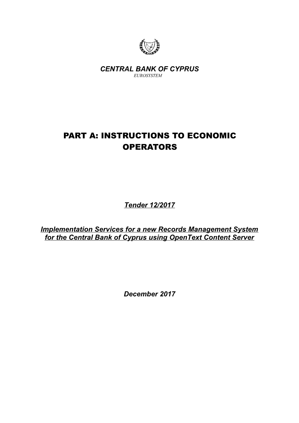 Part Α: Instructions to Economic Operators