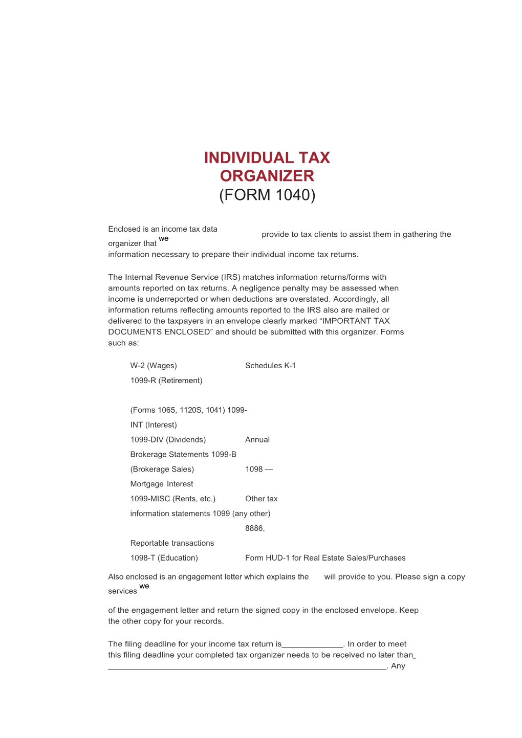 Individual Tax Organizer